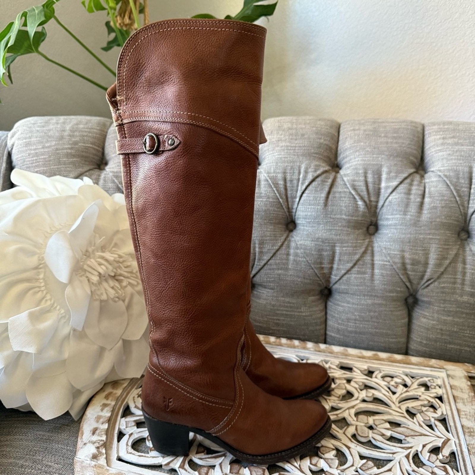 Frye Over The Knee Or Fold Down Brown Leather Tall Boots Womenâs 7